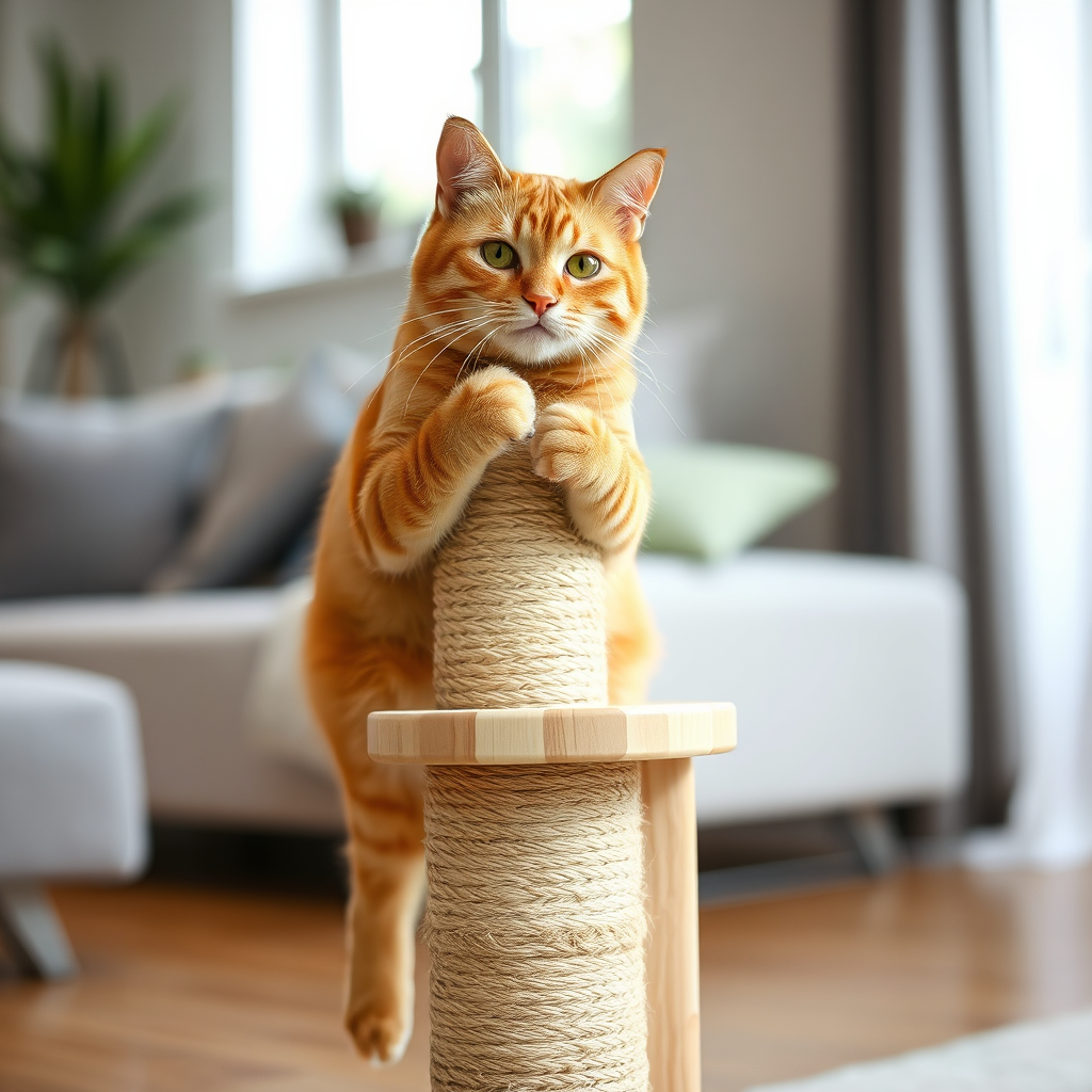 Cat using a scratching post